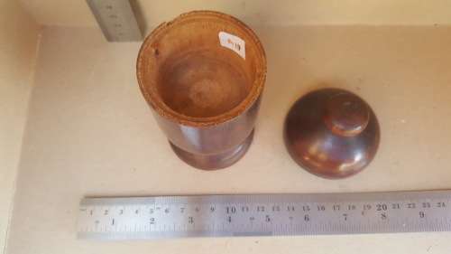 Vintage! Carved Wooden - Cylindrical - Trinket / Jewelry Jar / Container With Lid