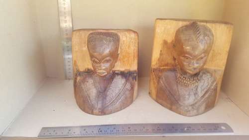 Africana! Busts - Hand Carved Natural Wooden Stumps - Live Edge - Book-Ends