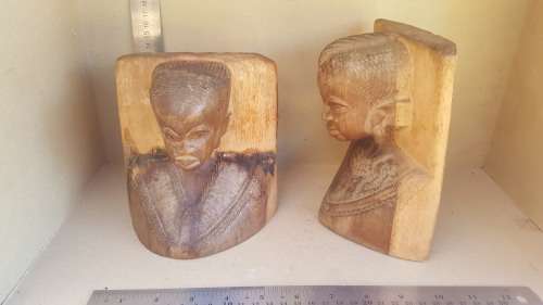 Africana! Busts - Hand Carved Natural Wooden Stumps - Live Edge - Book-Ends