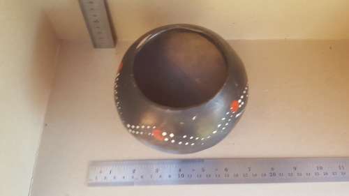 African Zulu Beer Pot -  Black Clay Red And White Dot Ukhamba