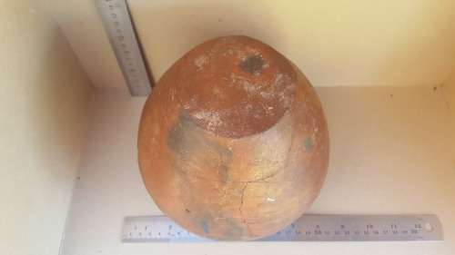 African Zulu Beer Pot -  Terracota Clay With Blue And Green Pattern Ukhamba