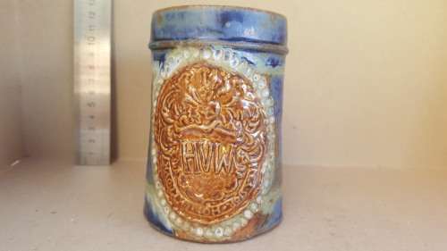 HVW Stein Beer Mug - Embossed Ceramics - Signed Pottery
