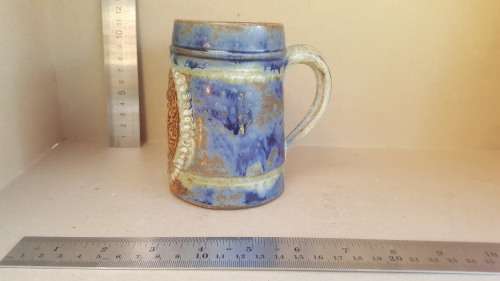 HVW Stein Beer Mug - Embossed Ceramics - Signed Pottery