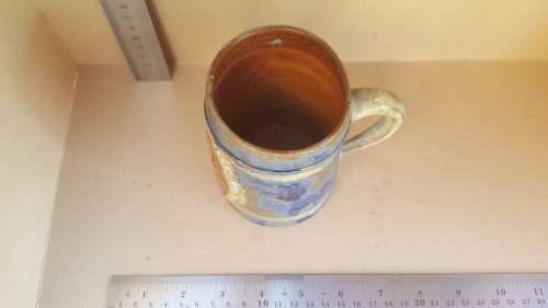 HVW Stein Beer Mug - Embossed Ceramics - Signed Pottery