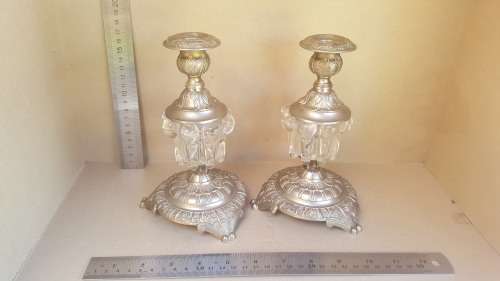 Vintage! - Lovely Pair of Candlesticks - Silver Plated with Glass drops