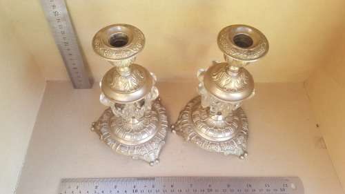 Vintage! - Lovely Pair of Candlesticks - Silver Plated with Glass drops