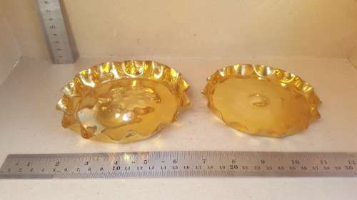 Pair of Brass Ashtrays / Dishes - With Scalloped Edges