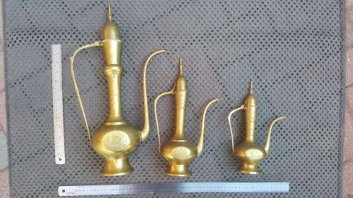 Indian Trio! - 3 Cascading Traditional Indian Ewers - Hand Etched!