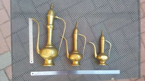 Indian Trio! - 3 Cascading Traditional Indian Ewers - Hand Etched!