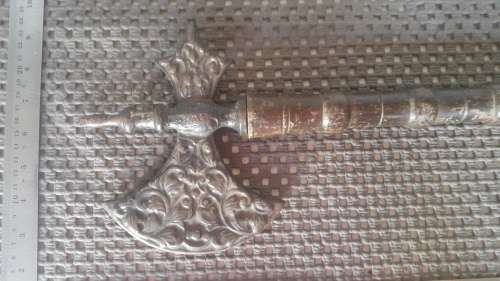 Made In England! Vintage - Cast Iron Decorative Axe With Turned Wood Handles