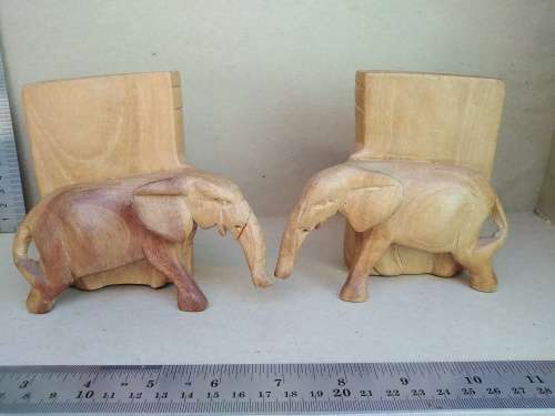 Africana! Pair of Elephant Wooden Bookends
