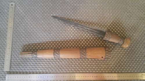 Hand Made Shona Bakatwa Dagger Carved Tribal Designs On Wooden Handle And Sheath