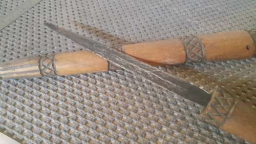 Hand Made Shona Bakatwa Dagger Carved Tribal Designs On Wooden Handle And Sheath