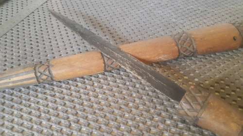 Hand Made Shona Bakatwa Dagger Carved Tribal Designs On Wooden Handle And Sheath