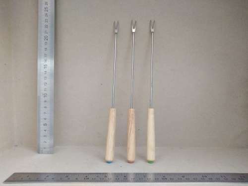 Vintage!  Wood Handle - Set Of 3 Fondue Forks (2)