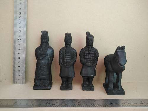 Vintage!  Qin Dynasty - Black TerraCotta Warrior Collectible Statuette Set Of 4