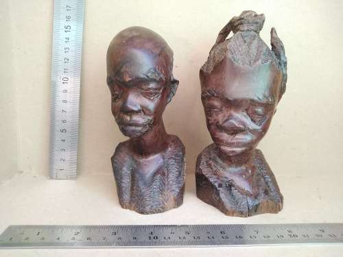 African Love - Couple Of Hand Carved Wooden Busts