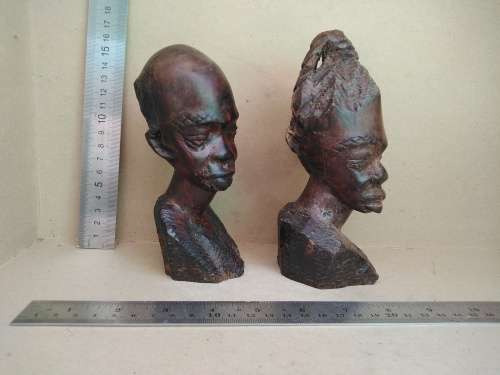 African Love - Couple Of Hand Carved Wooden Busts
