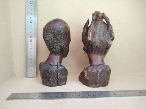 African Love - Couple Of Hand Carved Wooden Busts