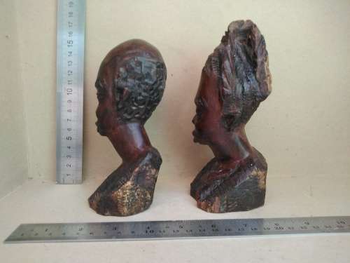 African Love - Couple Of Hand Carved Wooden Busts