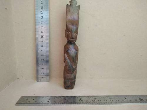 Vintage! - Hand Carved - Dual Tone Wooden Figurine - Lady Holding A Bottle