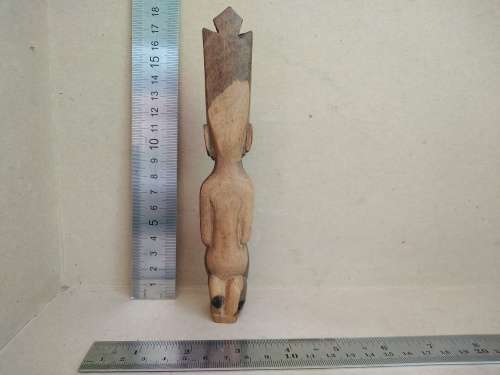 Vintage! - Hand Carved - Dual Tone Wooden Figurine - Lady Holding A Bottle