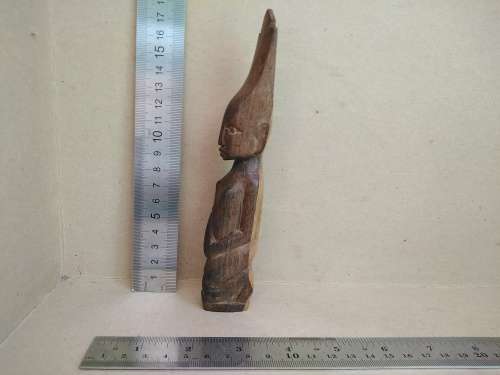 Vintage! - Hand Carved - Dual Tone Wooden Figurine - Lady Holding A Bottle