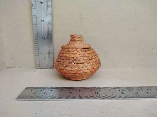 Vintage ! Small Woven African Sweet Grass - Storage Basket With Lid