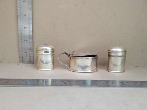 Vintage England Cruet Set -Salt, Pepper Condiment Set On Platter - Cobalt Blue Glass - Silver Plated