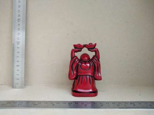 Chinese Feng Shui Standing Laughing Buddha - Red Resin