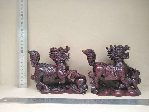 Chinese - Feng Shui - Pair Of Chi Lin, Male And Female Chinese Dragon Horses