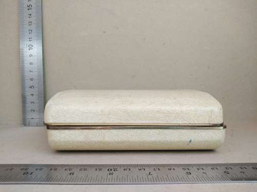 Vintage! Cream Leather Jewelry Display / Vanity Case Box With Gold Frame