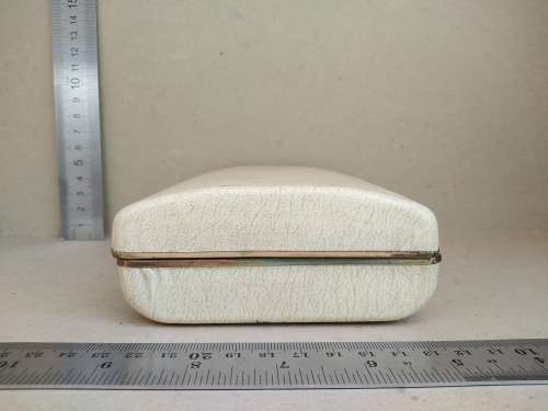 Vintage! Cream Leather Jewelry Display / Vanity Case Box With Gold Frame