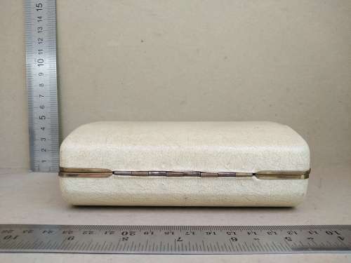 Vintage! Cream Leather Jewelry Display / Vanity Case Box With Gold Frame