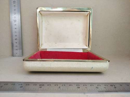 Vintage! Cream Leather Jewelry Display / Vanity Case Box With Gold Frame