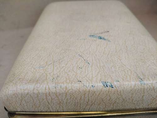 Vintage! Cream Leather Jewelry Display / Vanity Case Box With Gold Frame