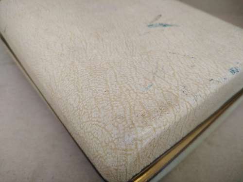 Vintage! Cream Leather Jewelry Display / Vanity Case Box With Gold Frame