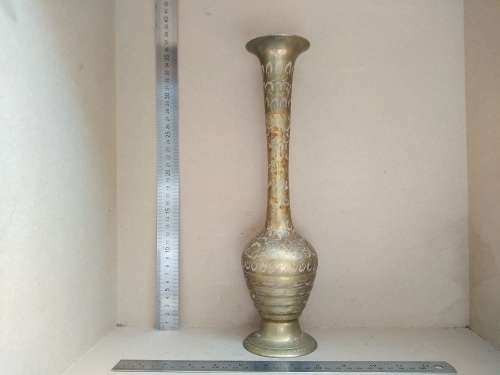 Indian Brass - Beautifully Etched Fluted Tall Vase