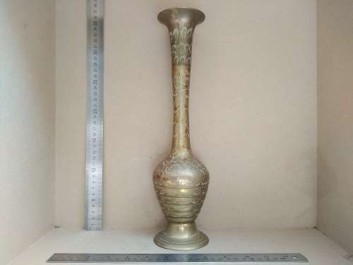 Indian Brass - Beautifully Etched Fluted Tall Vase