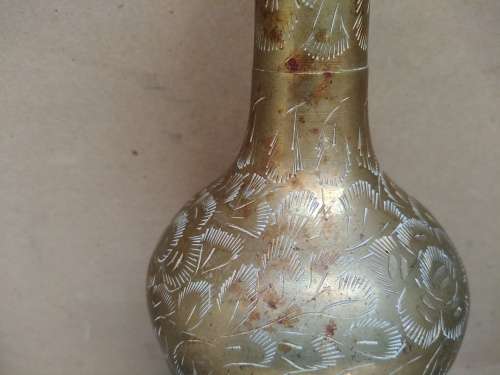 Indian Brass - Beautifully Etched Fluted Tall Vase