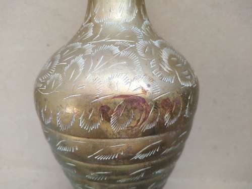 Indian Brass - Beautifully Etched Fluted Tall Vase
