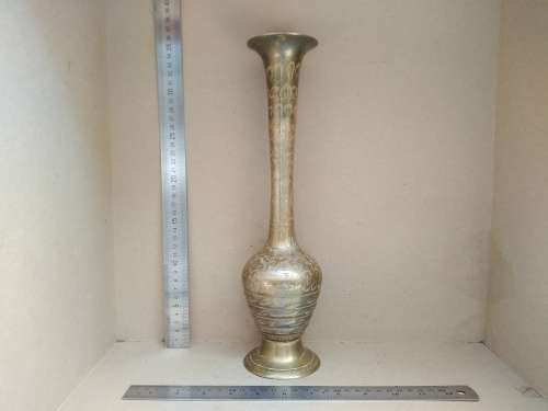 Indian Brass - Beautifully Etched Fluted Tall Vase