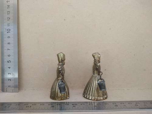 Vintage! Brass - Dutch Bells Milk Maid / Boy With 2 Pails Each