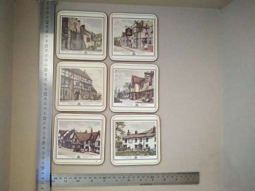 Vintage! Pimpernel Set Of Six Old English Inns Cork Coasters