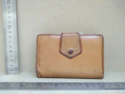 Vintage! LEONE Genuine Light Brown Leather - Card Holder & Clasp And Frame Purse