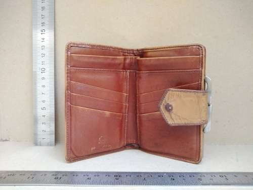 Vintage! LEONE Genuine Light Brown Leather - Card Holder & Clasp And Frame Purse