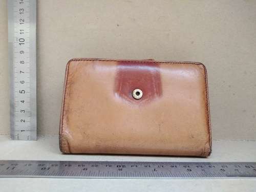 Vintage! LEONE Genuine Light Brown Leather - Card Holder & Clasp And Frame Purse