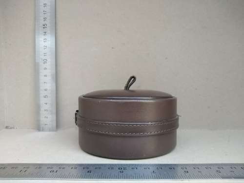 Vintage! Hand Stitched Leather - Round Trinket / Jewellery Box