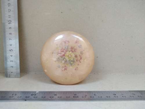 Vintage! Italian - Round Floral Alabaster Marble Trinket Box