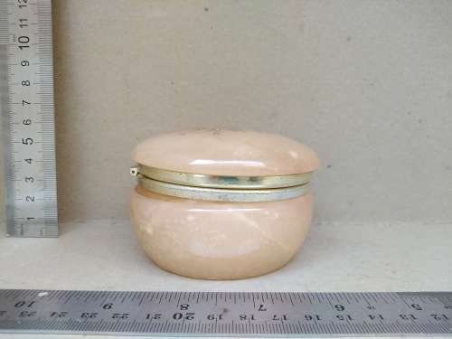 Vintage! Italian - Round Floral Alabaster Marble Trinket Box